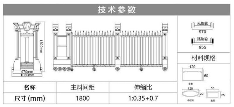 伸缩门-尊耀A1技术参数